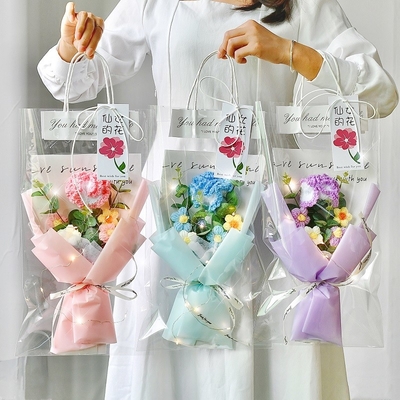 Harga yang bagus Handmade Sunflower Carnation Knit Bouquet Kreatif Hadiah siap pakai untuk Bestie's Ulang Tahun / Natal Bunga Benang Terinspirasi Mawar on line