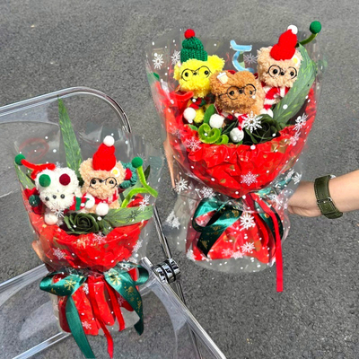 Harga yang bagus Natal Twist-Tie Puppy Plush Bouquet Handmade Cute Dog Bunga Hadiah untuk Pacar / Pacar Siap Hadiah on line