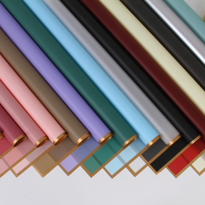 Harga yang bagus New Simple Frame Jelly Film Solid Color Soft Light Paper Flower Bouquet Wrapping Paper Gold Edge Matte Fresh Flower Wrapping Paper Bahan DIY on line
