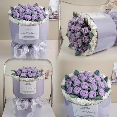 Harga yang bagus Bubble Roses Handmade Knitted Woolen Flower Bouquets Creative Flower Bouquets untuk Guru dan Ibu pada Hari Perempuan Internasional dan Hari Guru on line