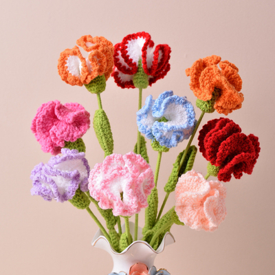 Harga yang bagus 10x20cm hand-knitted crochet carnation bunga buatan tiruan mekar dalam berbagai warna hadiah hari ibu yang sempurna on line