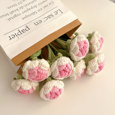 Harga yang bagus Handmade Crochet Gradient Rose Bunga buatan, Dekorasi bunga, Bunga Hiper-Realistik untuk Hadiah Perayaan on line