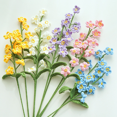 Harga yang bagus 7x44cm Handmade Knitted Forget-Me-Not Bouquet Crochet Arsitektur Bunga Buatan dengan Berbagai Warna on line