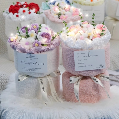 Harga yang bagus Romantic Little Rabbit Bouquet Produk Selesai Dipaku Tangan Wool Rose Hari Valentine Hadiah Ulang Tahun untuk Gadis on line