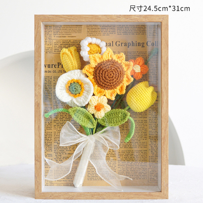 Harga yang bagus Handmade Crochet Sunflower Eternal Floral Frame Hanging Decor Hadiah untuk Hari Guru 22x17.5x4.5cm Dipaku Tumpukan on line