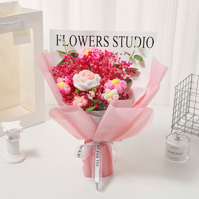 Harga yang bagus Rose dan napas bayi Bunga kering Bungkus rajutan benang tenun tangan Susunan bunga 30x30cm on line