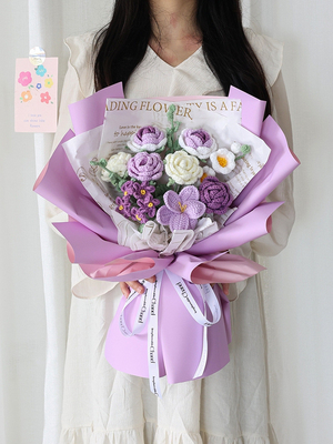 Harga yang bagus Buket Bunga Benang Tangan - Macaron Warna Crochet Bunga Hadiah untuk Pacar & Bestie on line