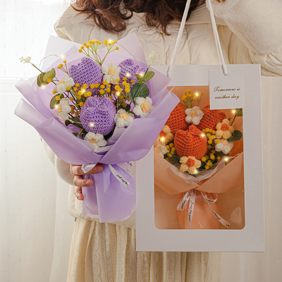 Harga yang bagus 30x35cm Pile rajutan buatan tangan Tulip benang Buket Hari Ibu yang hebat Hadiah on line