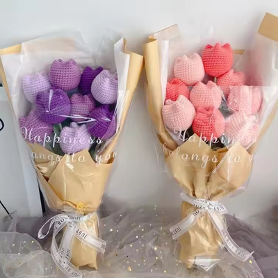 Harga yang bagus Hand Knitted Flower Yarn Crochet Heart Shape Flowers Hand Woven Bouquet Wedding Decoration Handmade Valentine's Gift untuk Pecinta on line