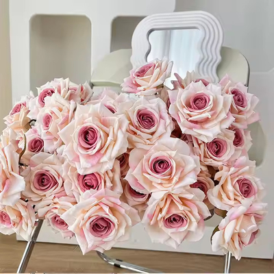 Harga yang bagus Grosir Murah Bunga Palsu 7 Kepala Sutra Bunga Mawar Buket Bunga buatan Pink untuk dekorasi pernikahan rumah Romantis on line