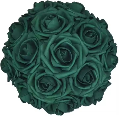 Harga yang bagus Bulk Dark Emerald Green Roses Bunga buatan dengan batang untuk DIY Buket Pernikahan Pusat Arrangement Kissing Ball on line