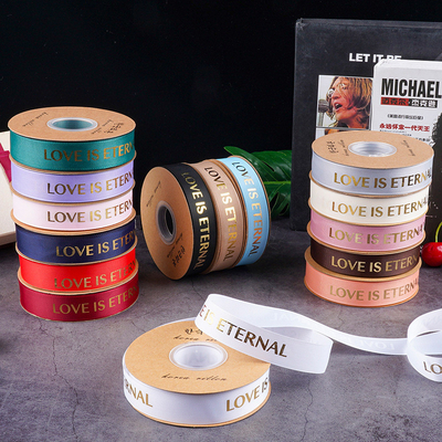 Harga yang bagus 2.5 Ribbon Threaded, Ribbon bungkus bunga, seni bunga, Hot Stamping, Ribbed Ribbon, Cinta Inggris Surat karangan bunga dasi on line