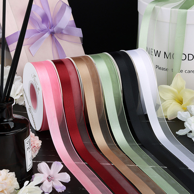 Harga yang bagus 2.5cm Half Satin Half Yarn Packaging Ribbon Bunga Bundle Birthday Cake Ribbon Handmade Butterfly Knot Ribbon on line