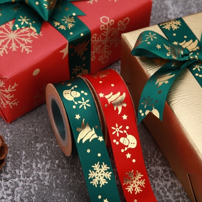 Harga yang bagus Produsen memasok pita poliester cetak, pita kepingan salju Natal, pita hadiah, pita kemasan Natal DIY on line