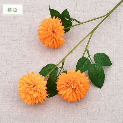 Simulasi Bola Tiga Kepala Chrysanthemum Bunga Palsu Hortensia Bunga buatan Tenis Meja Chrysanthemum Pernikahan Dekorasi Rumah Simulasi Buket Hortensia