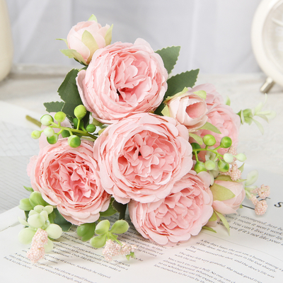 Harga yang bagus 5 bunga buatan mawar kecil, karangan bunga gaya Korea, bunga buatan peony Persia dan asing, mawar pernikahan rumah on line