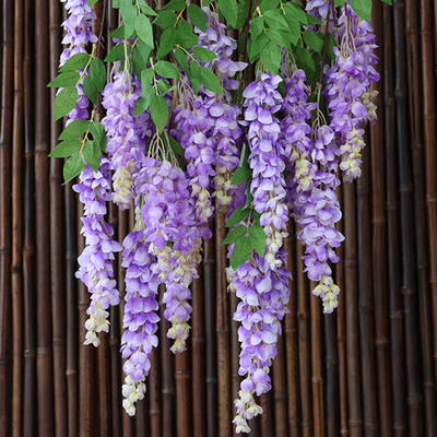 Harga yang bagus Simulasi bunga wisteria raksasa dengan cabang panjang, bunga palsu plastik, bunga sutra, ruang tamu dalam ruangan, pita rotan yang tergantung, dekorasi fotografi on line