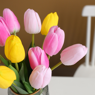 Harga yang bagus Bunga buatan dengan nuansa basah, tekstur high-end, hiasan tulip dekorasi rumah, alat foto, Lafite bunga tulip buatan on line