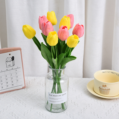 Harga yang bagus Bestseller lintas batas bunga tulip buatan PU, dekorasi karangan bunga pernikahan Amazon, dekorasi ruang tamu dan rumah bunga buatan on line