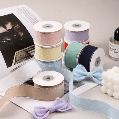 Polyester Woolen Lace Ribbon DIY Bow Red Wavy Edge Clip Rambut Anak-anak Kotak Hadiah Kemasan Tali Pakaian Aksesoris