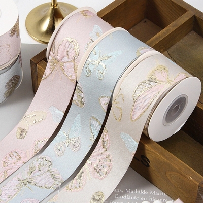Harga yang bagus Pita Cinta Kupu-kupu Hot Stamping Biru dan Hijau Tenacity Tinggi untuk Kemasan Kotak Hadiah Pernikahan DIY Warna Disesuaikan Tersedia on line
