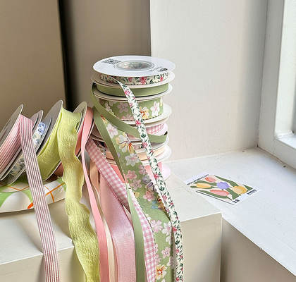 Harga yang bagus Kekuatan Tinggi Fanhua Pink Green Series Ribbon Bunga Buket Tali Baking DIY Produk Festival Bahan Bunga Ribbon on line