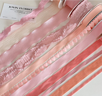 Harga yang bagus Pita Bunga Pita Seri Soft Peach untuk Buket Tali 2024 Hari Valentine Baking DIY Buatan Tangan Tenun Bunga Pita 2.5cm Penggunaan on line