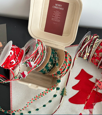 Harga yang bagus DIY Bahan Bunga Hijau 1cm/5m Ribbon Tenun Natal untuk Dekorasi dan Kotak Hadiah on line