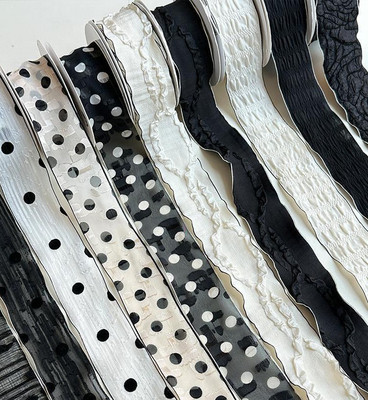 Harga yang bagus DIY Dekoratif bungkusan bunga 14m Ribbon hitam dan putih Qixi Buket dengan toko bunga Ribbon on line