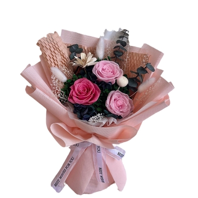 Harga yang bagus Buket bunga abadi, mawar bunga asli, ornamen bunga kering, hadiah Natal, Hari Valentine dan Festival Qixi, kotak hadiah terlaris lintas batas on line
