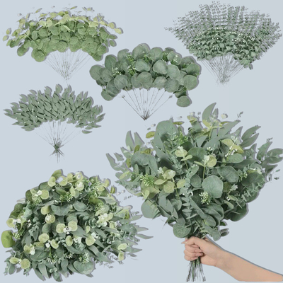 Harga yang bagus Simulasi selembar uang, daun kayu putih, bungkus bunga kecil, 5 garpu Insen seri aksesoris pengaturan bunga pernikahan, dekorasi bahan on line