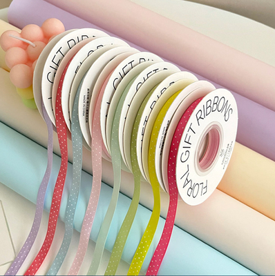 Harga yang bagus Polyester Double Side Polka Dot Ribbon 1cm/18m Sempurna untuk DIY Handmade Packaging Bunga Buket dan Dekorasi Bow on line