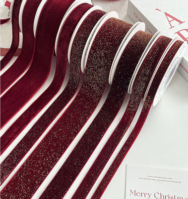 Ribbon Velvet Merah buatan manusia untuk Seni Bunga Kerajinan Tangan Tahun Pembungkusan Hadiah dan Proyek DIY Bahan Pita Kain