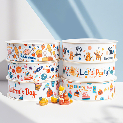 0115 Ribbon Hari Anak Kue Ulang Tahun Kartun Ribbon Baking Gift Strap Ribbon Hand gesture decoration