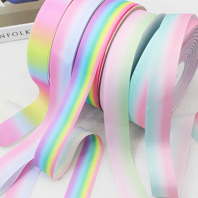 Harga yang bagus Gradient Rainbow Ribbed Ribbon Heat Transfer Printing DIY Bow Headband Box Gift Packaging Bahan Bantuan Ribbon untuk aksesoris rambut on line