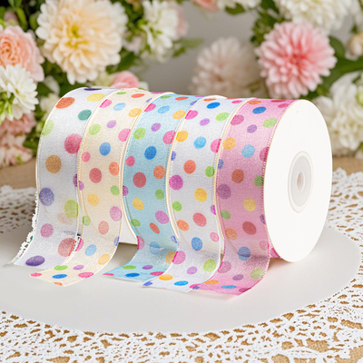 Harga yang bagus Digital Transfer Panas Pencetakan Rainbow Wave Dot Ribbon untuk Ulang Tahun Kue Kemasan Benang Ribbon Hari Anak-anak on line