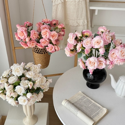 Gaya Korea 12 kepala Elsa Rose Simulasi Bunga Mawar Palsu Bunga Rumah Ruang Tinggal Meja Makan Dekorasi Fotografi Prop