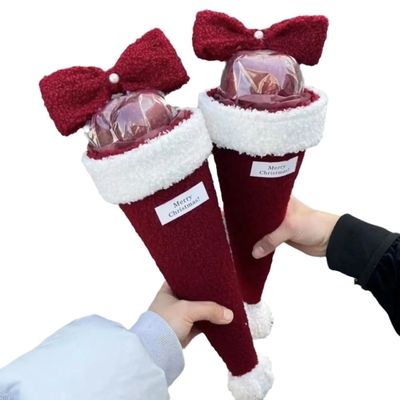 Buket Natal, Natal malam single bow apel kerucut buket, buatan tangan DIY paket bahan, hadiah Natal