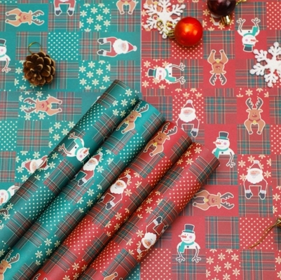 Harga yang bagus Kertas Kado Toko Bunga dengan Desain Santa Claus dan Manusia Salju pada Kertas Kraft Tahan Air on line