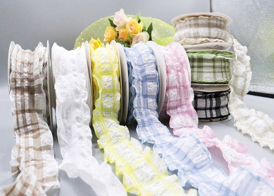 Harga yang bagus Bisa dicuci gaya Jepang dan Korea Puff Wrinkle Grid Band Hair Accessories Packaging Flower Bow Swimming Edge Grid Ribbon buatan tangan on line