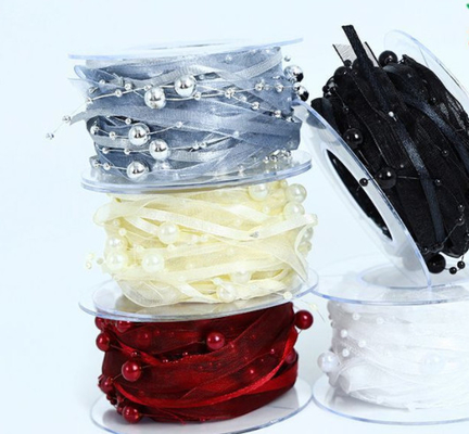Harga yang bagus Mutiara Cinta Benang Mutiara Rantai Pita Bahan Kemasan Bunga Aksesori Rambut Manik-manik Hadiah DIY Pita 1cm /5m Tahan Luntur Warna on line
