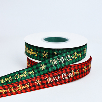 Harga yang bagus 2.5cm x 25m Natal Hot Stamping Ribbon bergaris sempurna untuk dekorasi kotak hadiah on line