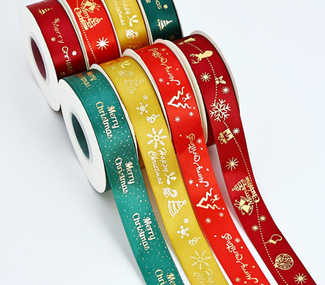 Harga yang bagus Hot Stamping Dekorasi Liburan Hadiah Ribbon Natal Polyester Ribbon Kado Kotak Kemasan Ribbon lintas batas 2,5cm/25m on line