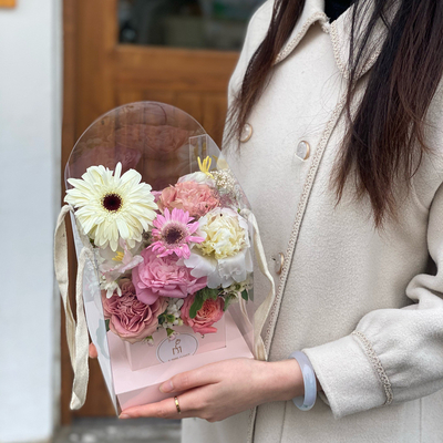 Harga yang bagus Valentine's Day kotak bunga genggam, transparan PVC lipat DIY karangan bunga on line