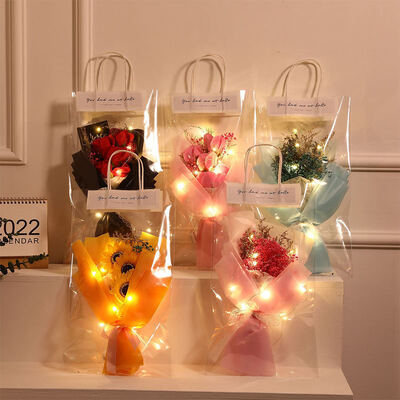 Harga yang bagus 45cm Panjang Stem Sabun Bunga Buket, Rose/Sunflower/Baby Breath Sabun Buket Bunga Hadiah Untuk Hari Ibu Ulang Tahun Pernikahan on line