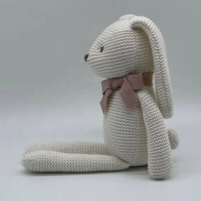 Harga yang bagus Cute Crochet 100% Organic White Rabbit Toy Stuffed Plush Bunny with PP Cotton Filling on line