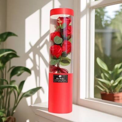 Harga yang bagus Modern Handmade Waterproof Soap Rose Bouquet Transparent Cylinder Gift Box Custom Size Bunga Hadiah untuk Multi Holiday Grosir on line