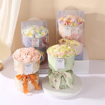 Harga yang bagus Handmade Mother's Day Rose Soap Flower Bouquet Kotak kertas bulat berwarna-warni dengan PVC Case 17*20cm Logo yang dapat disesuaikan Hadiah Bunga Festival on line