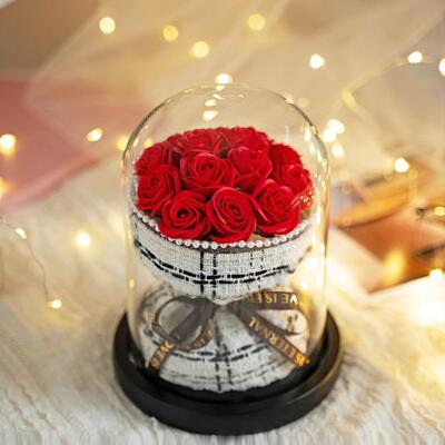 Harga yang bagus Hadiah Bunga Sabun Mawar Hari Ibu Valentine dalam Kubah Kaca 32*17Cm Hadiah Dekorasi Seni Buatan Tangan Evermore on line
