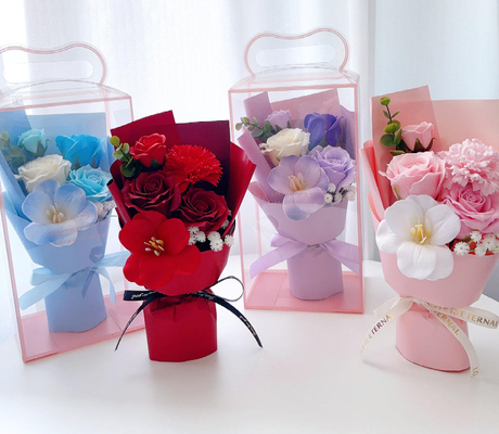 Harga yang bagus Buket Bunga Sabun buatan dengan Kotak Hadiah Transparan Bunga Karang Rose yang Dilestarikan untuk Hari Ibu Hadiah Hari Valentine on line